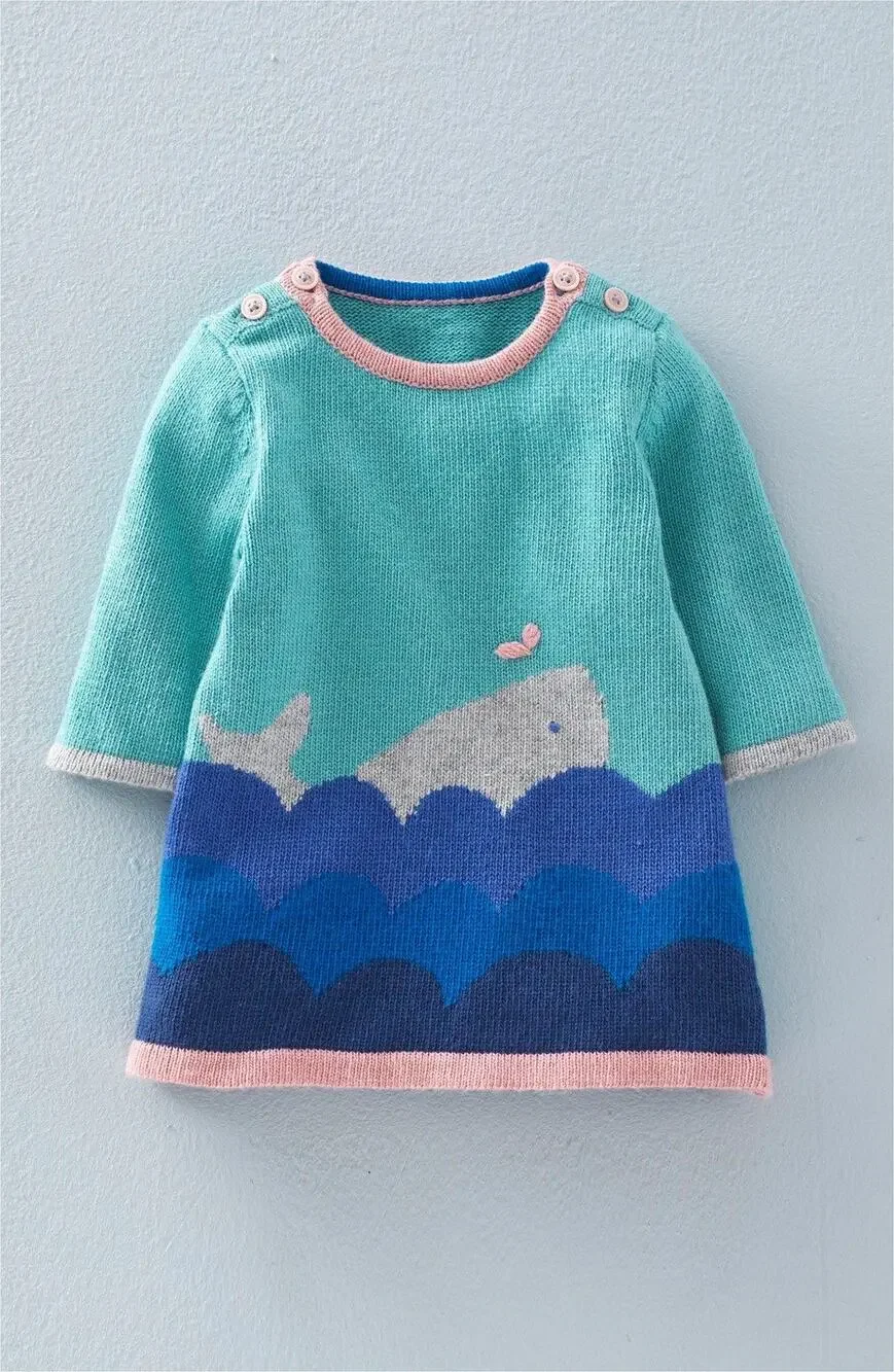 Baby Boden Whale & Waves Knit Dress 0-3M